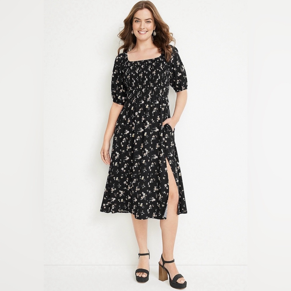 Floral Puff Sleeve Midi Dress size XSmall